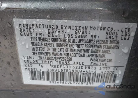 2023 Nissan Sentra Sv Xtronic Cvt z USA, uszkodzony, nr VIN 3N1AB8CV6PY289599